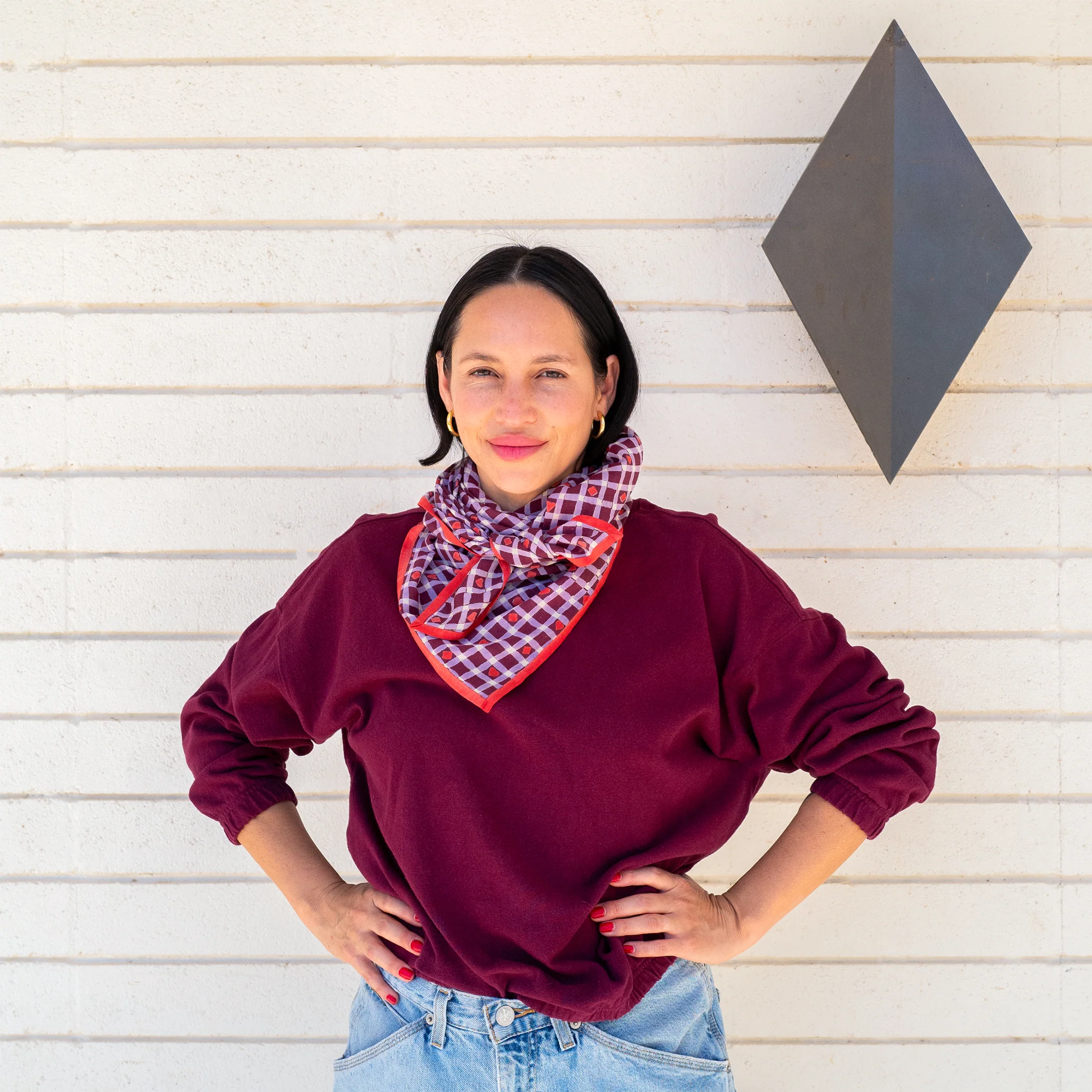 Maroon Hearts Square Scarf - Image 6