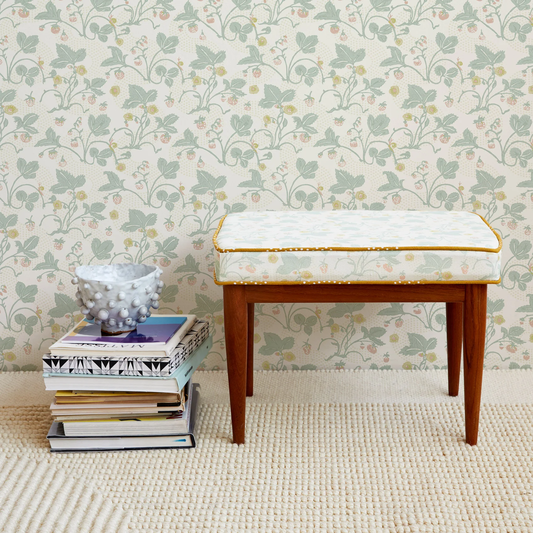 Strawberries Fabric Swatch | Sage - Image 4